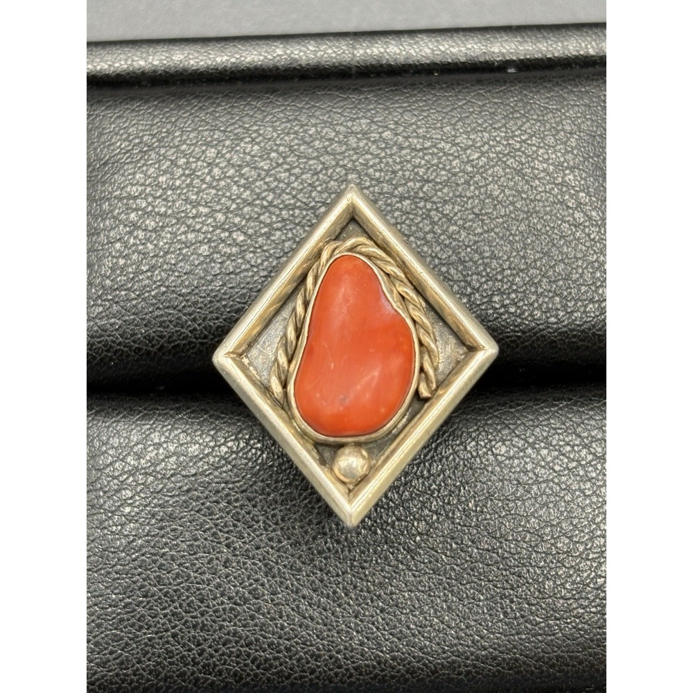 Vintage Sterling Silver Genuine Coral Ring Size 6.25 Tested 6 Grams E18